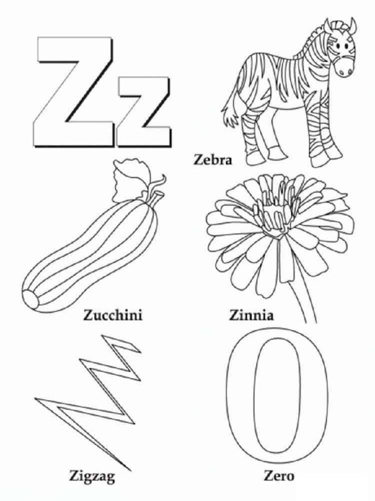 Glowing English alphabet coloring page