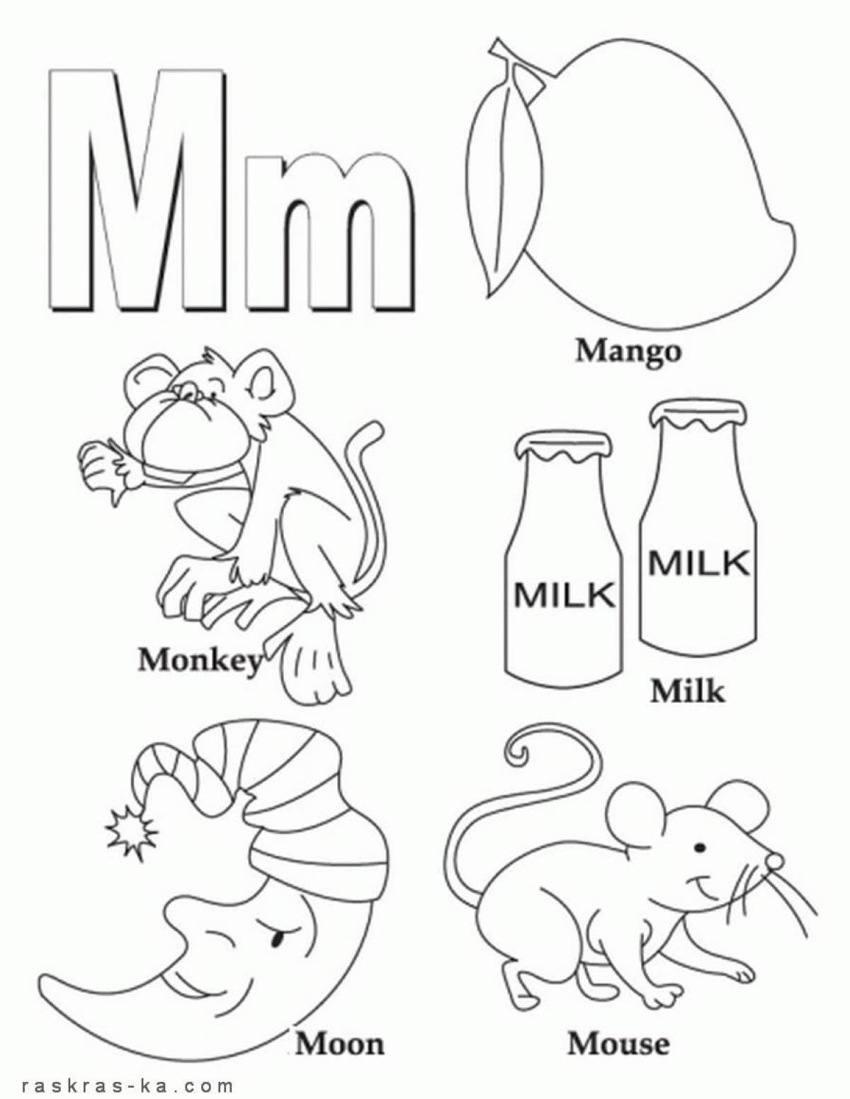 Sparkling English alphabet coloring page