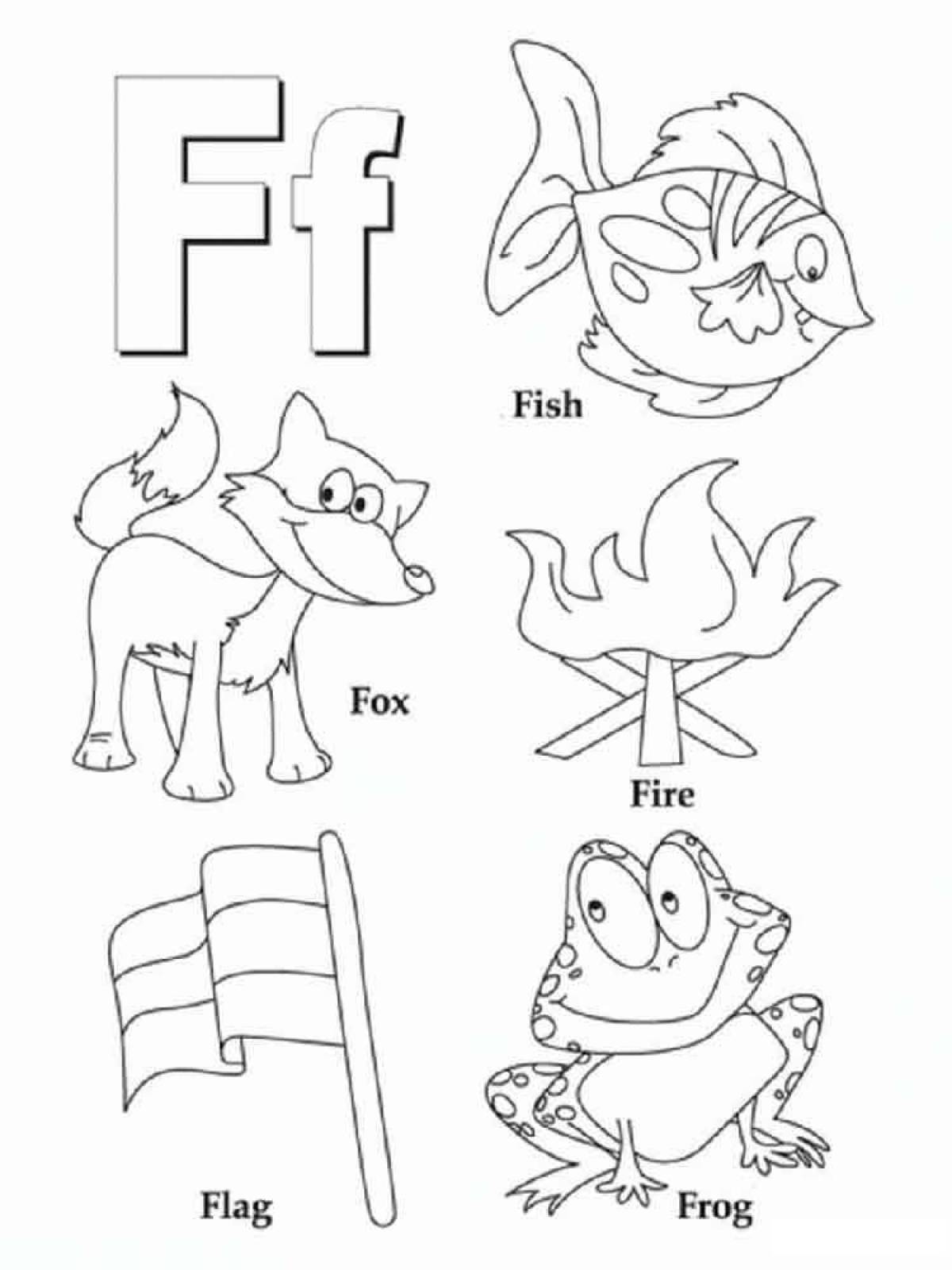 Comic coloring book with english alphabet