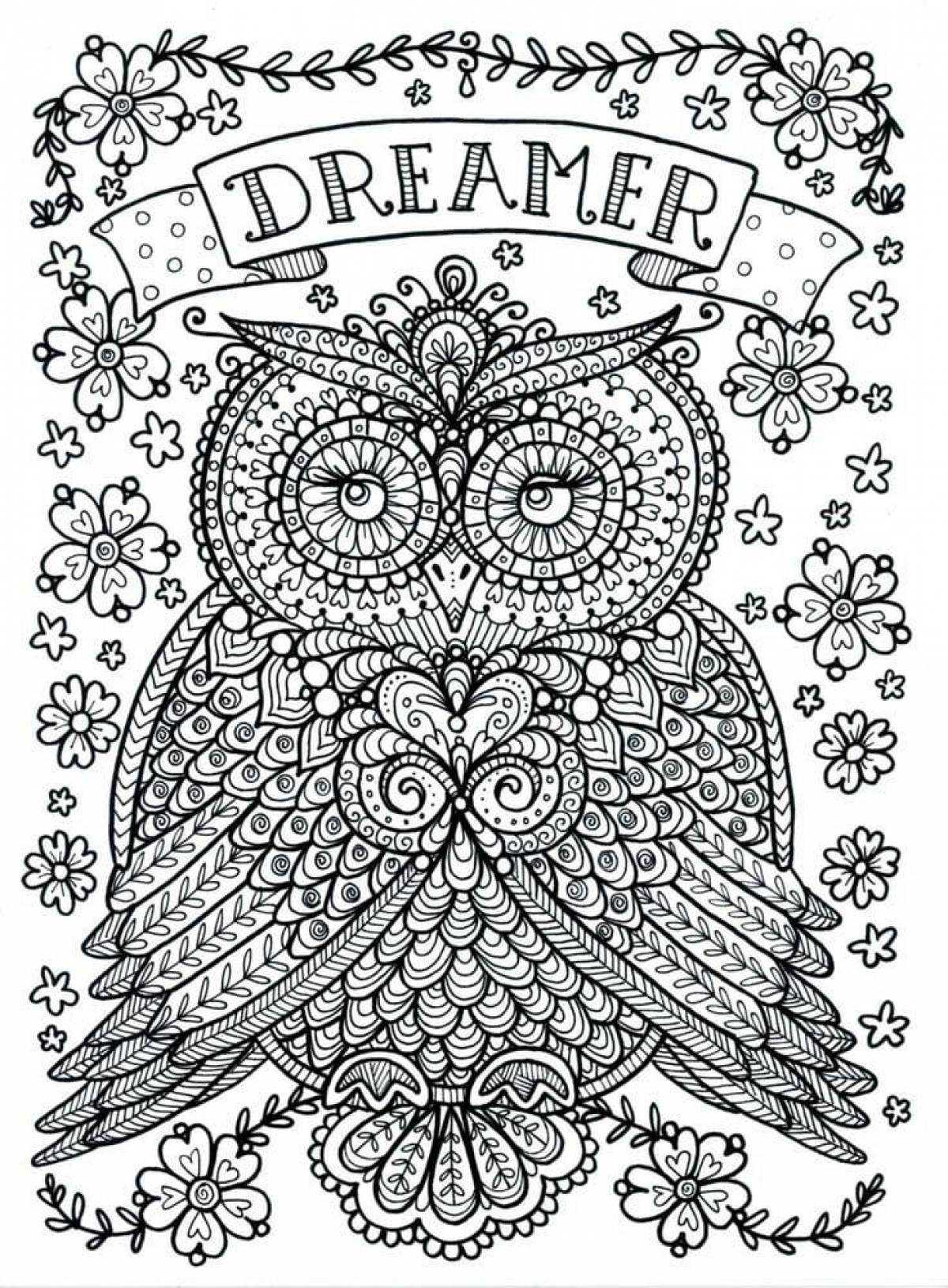 Intricate coloring owl antistress