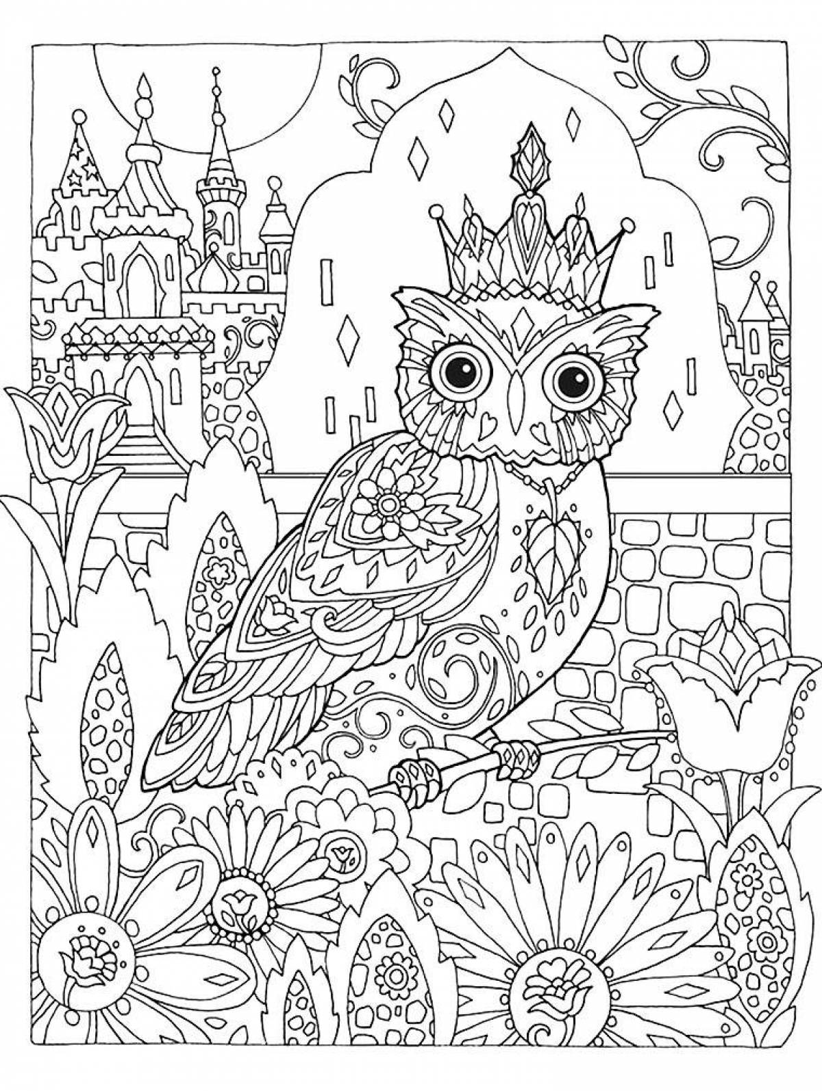Detailed coloring owl antistress
