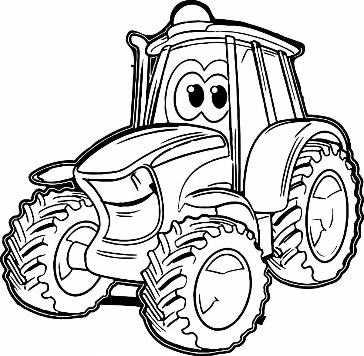 Coloring page happy blue tractor