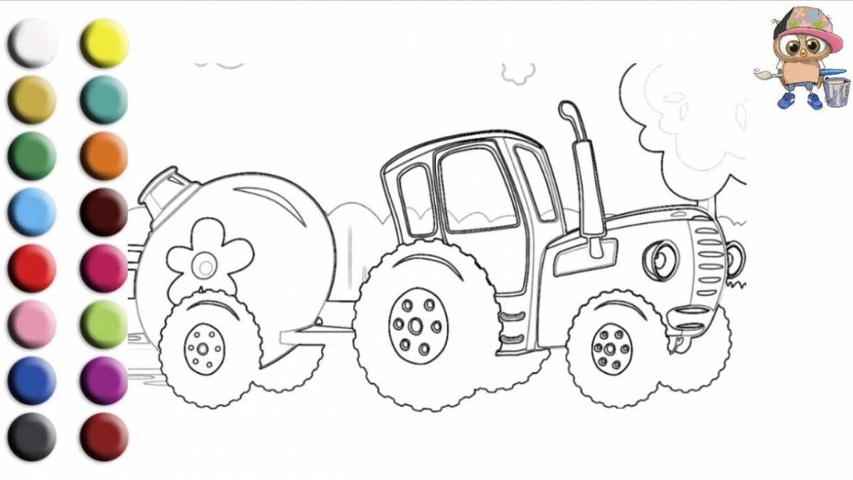 Playful blue tractor coloring book