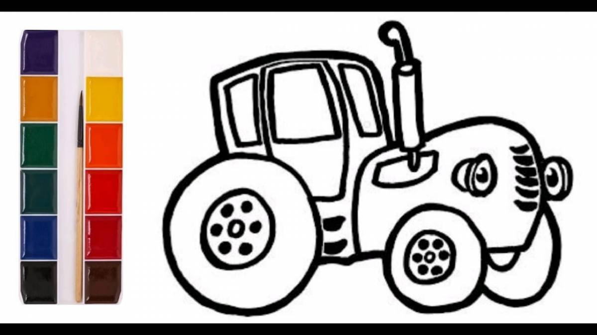 Glittering blue tractor coloring page