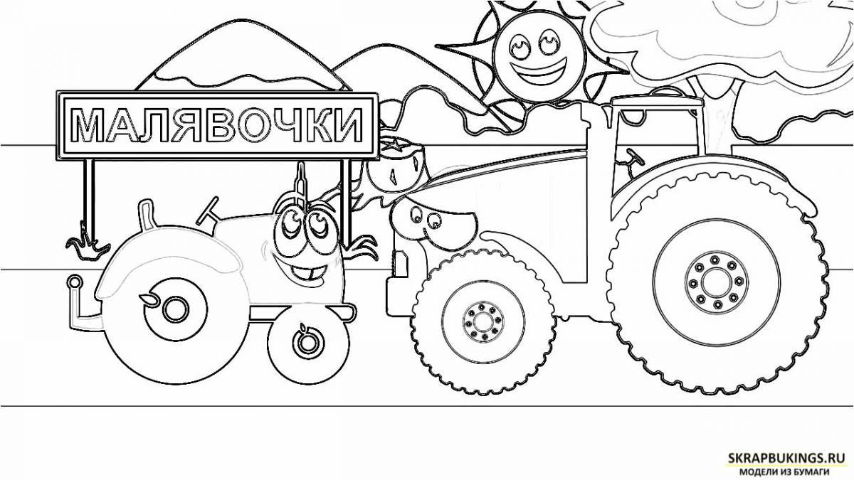 Funny blue tractor coloring book