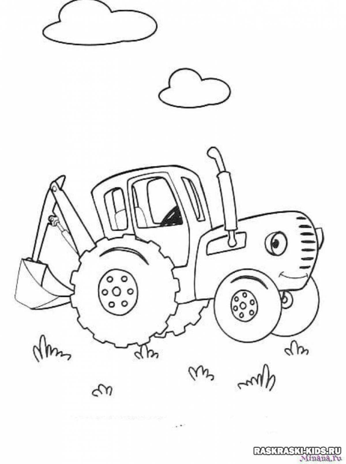 Cute blue tractor coloring book