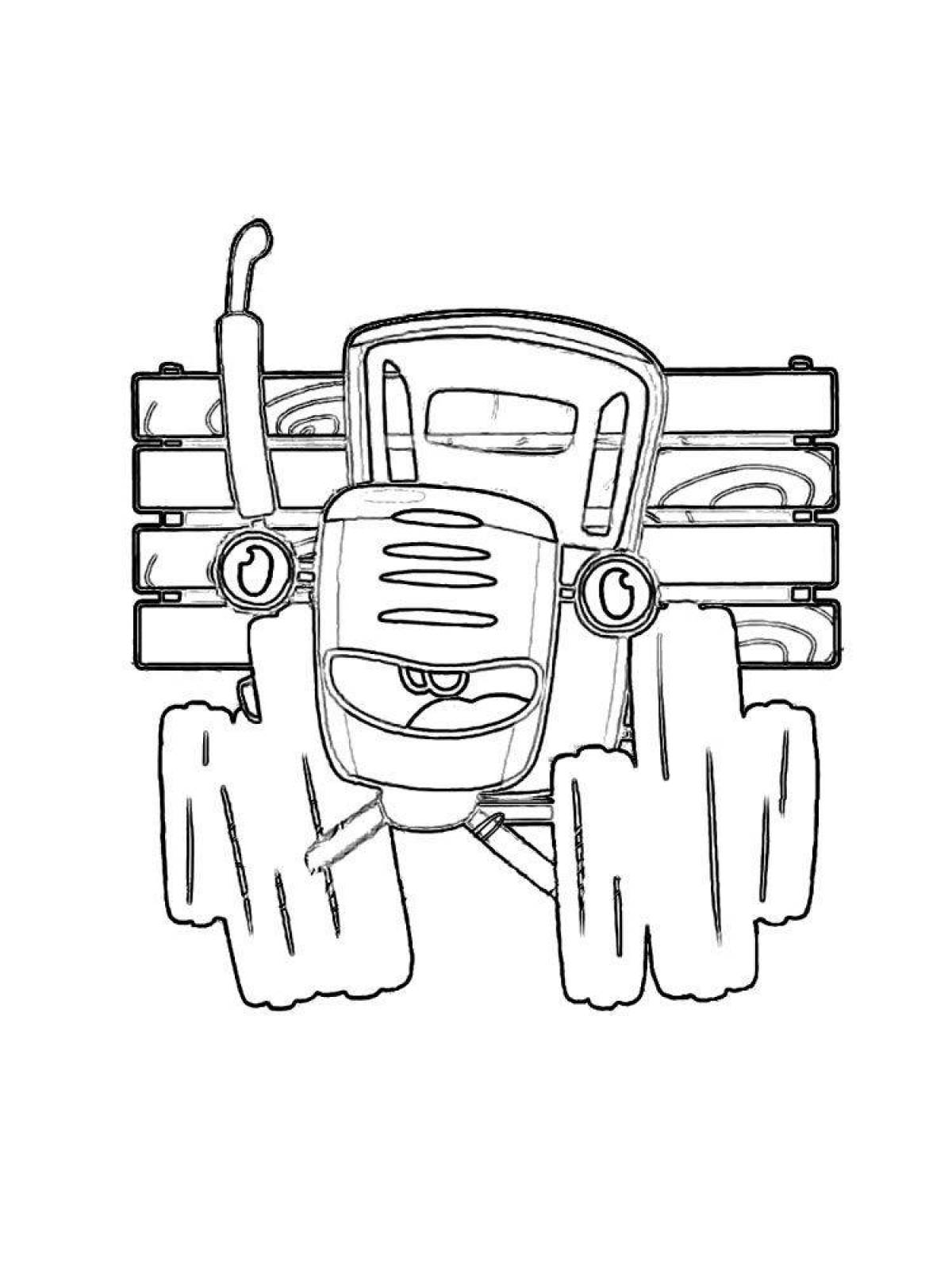 Friendly blue tractor coloring book