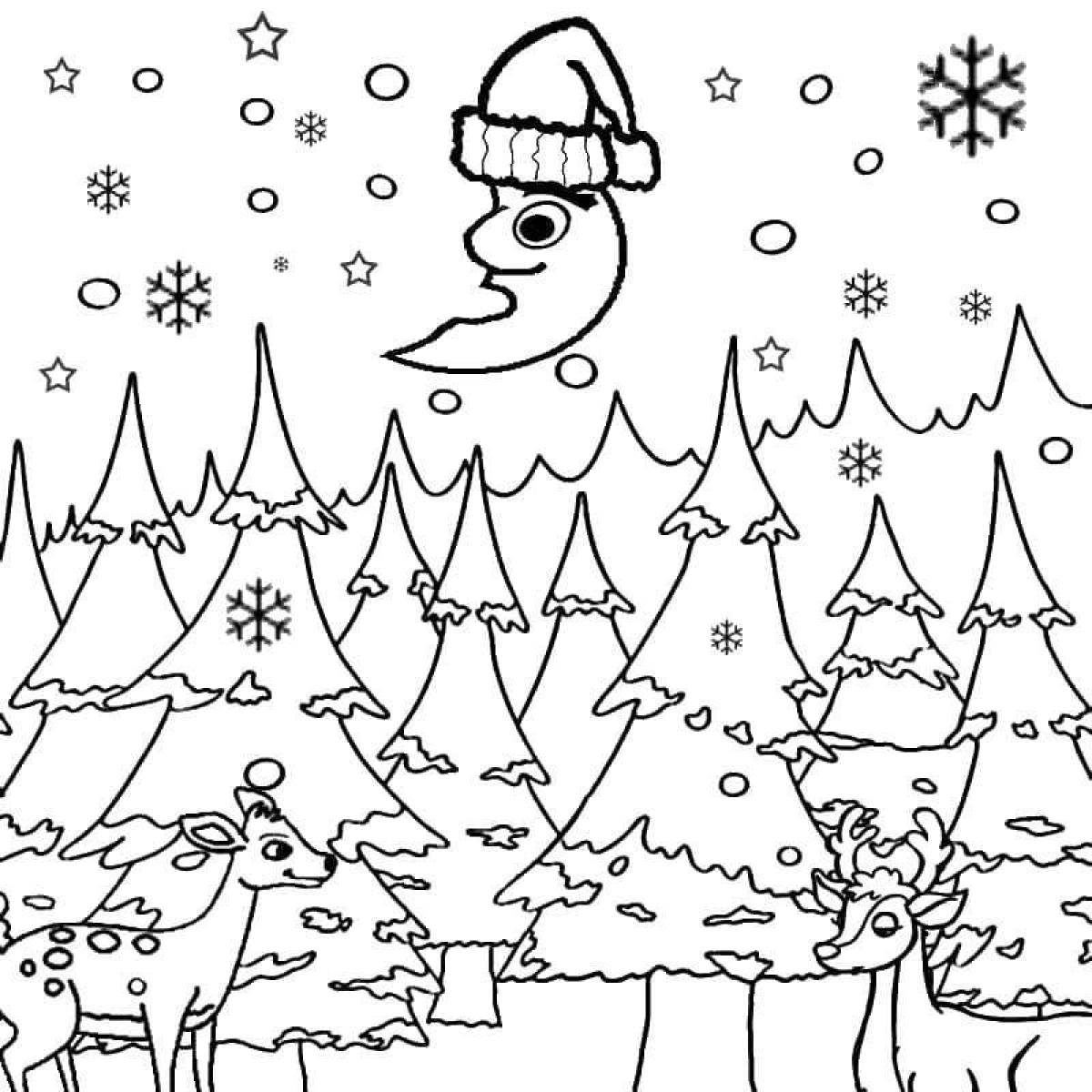 Увлекательная раскраска «зимний лес» для детей