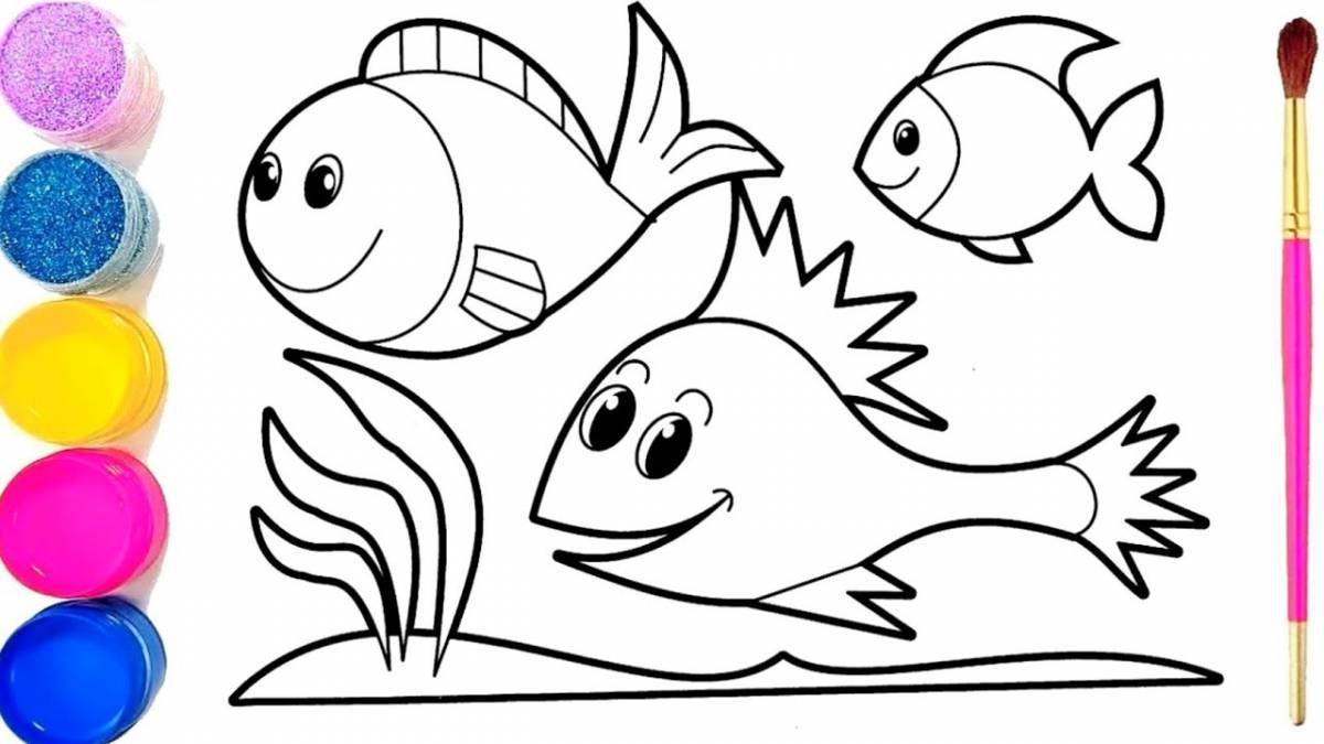 Coloring bright fish for children 4-5 years old