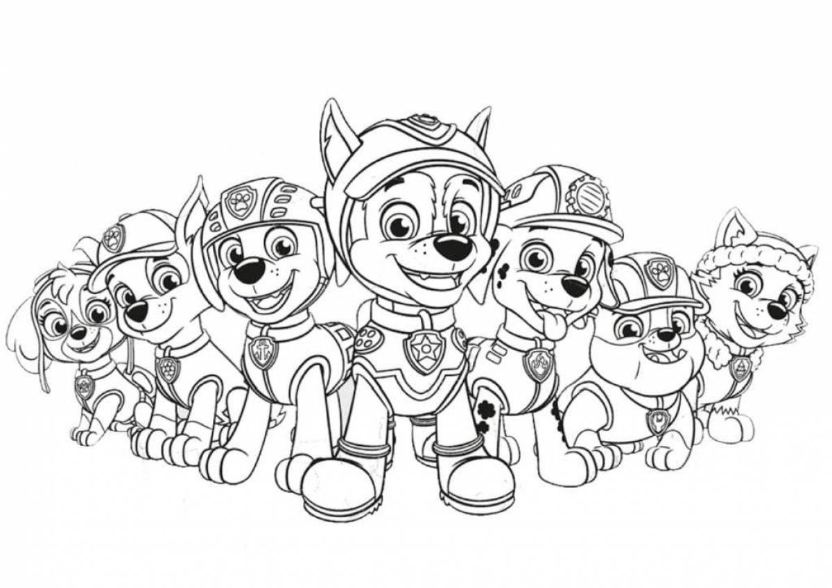 Игривая страница-раскраска «щенячий патруль» для детей 6-7 лет