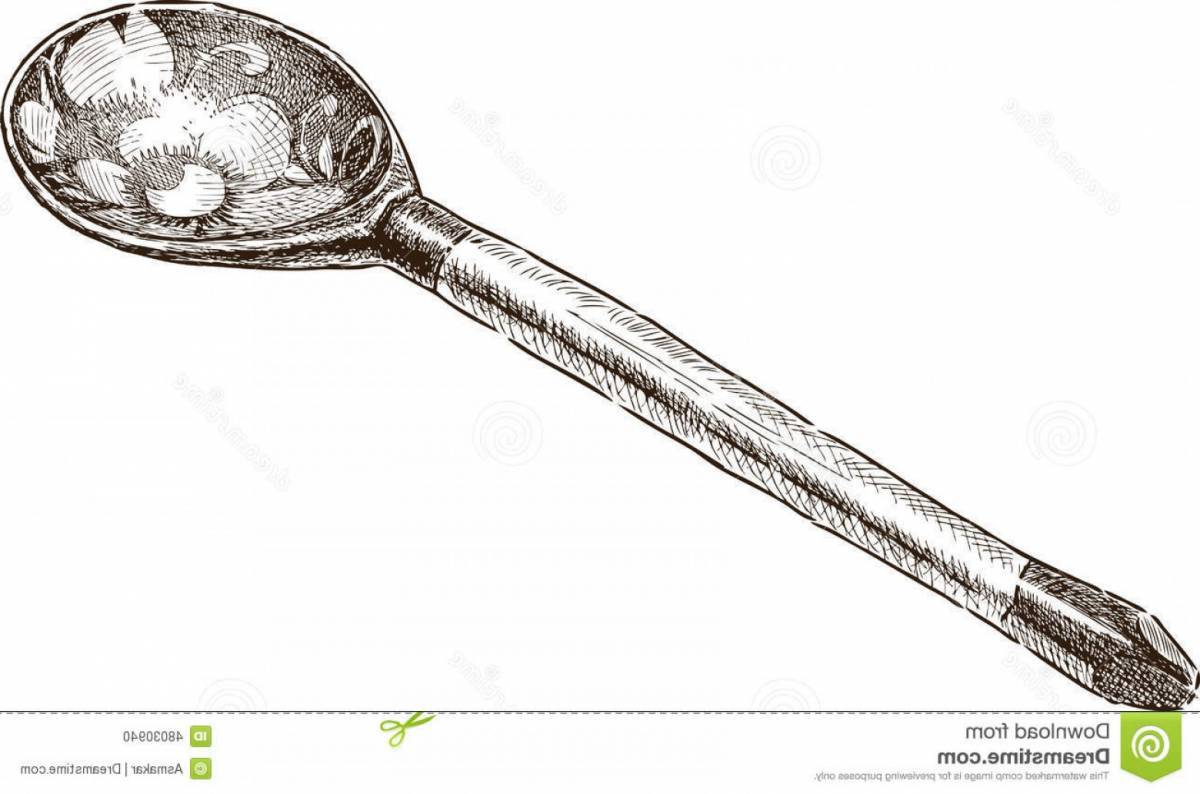Detailed coloring of a wooden spoon