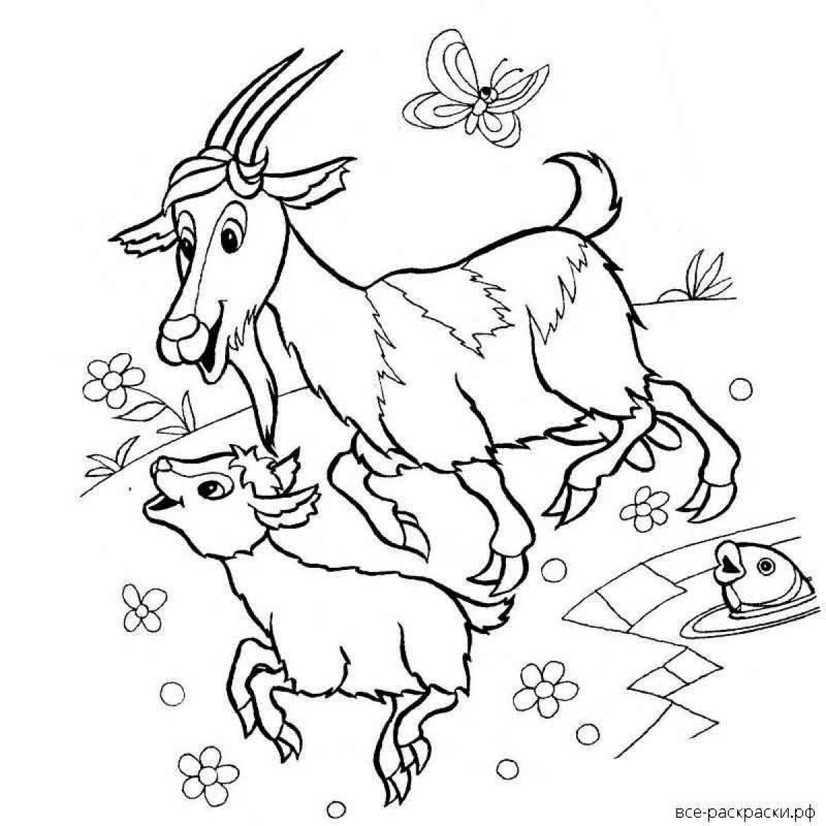 Раскраска коза с козленком для детей