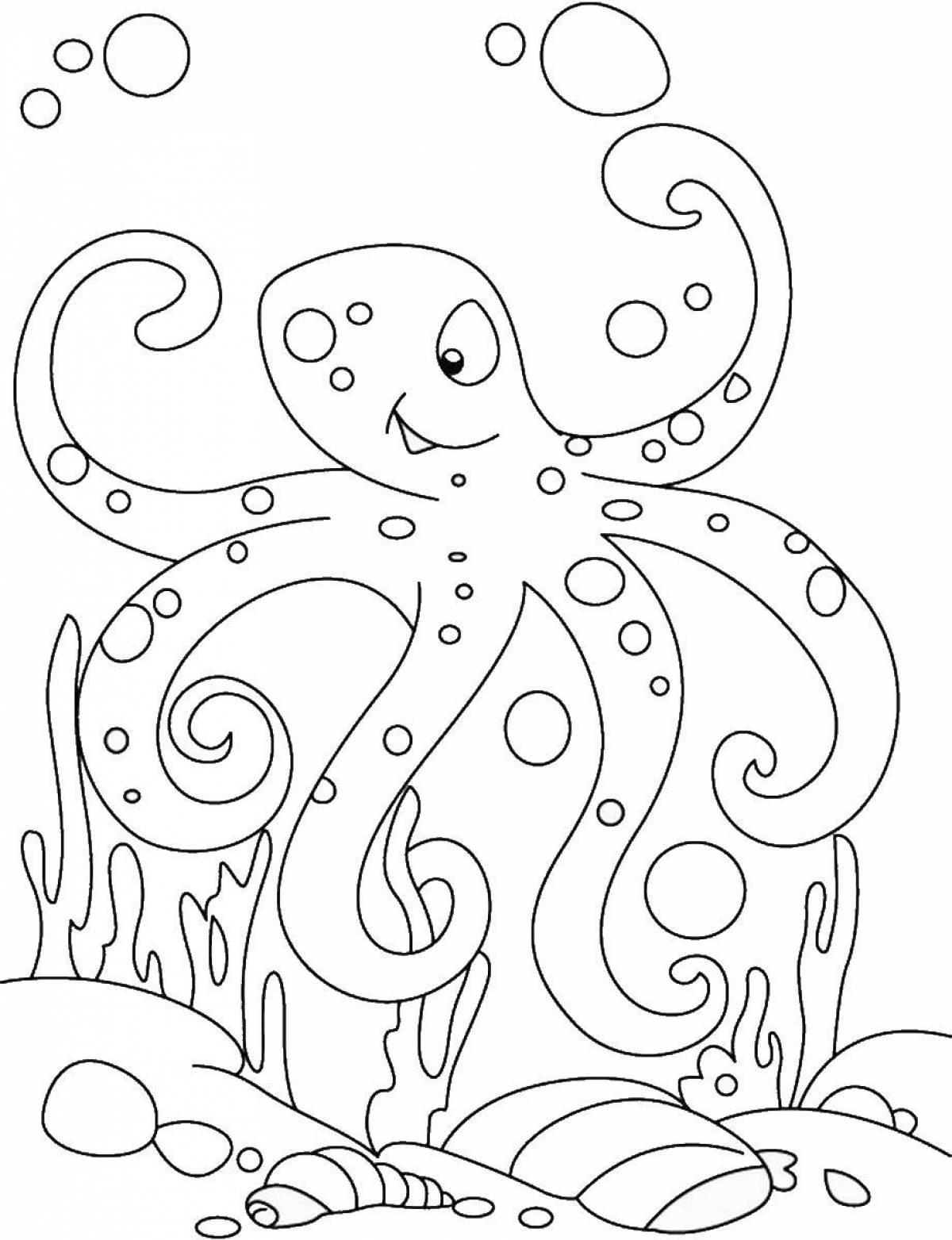 Раскраска радостный осьминог для детей