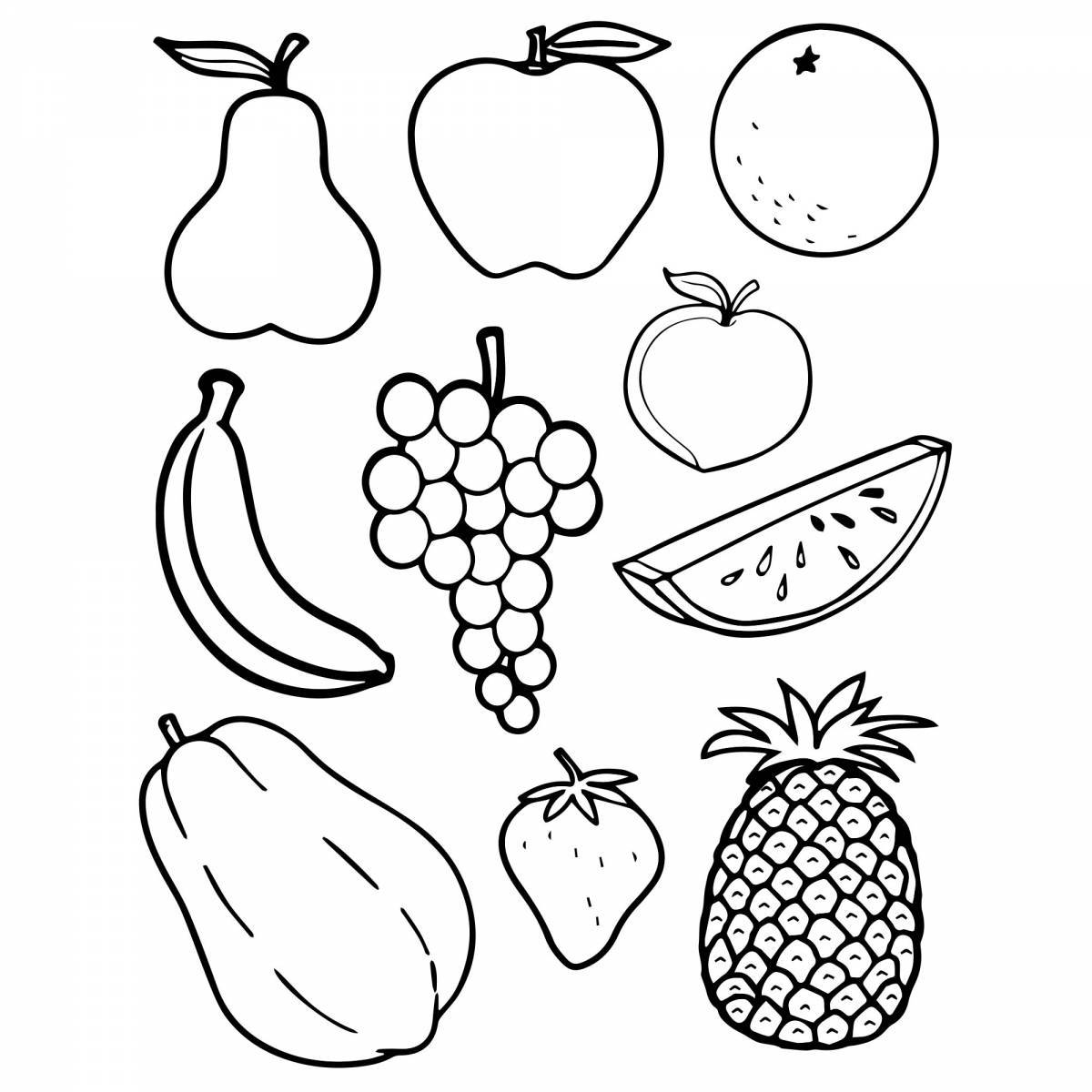 Colorful fruit coloring book for 3-4 year olds