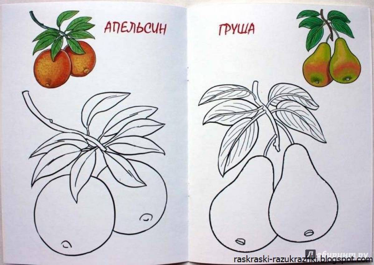 Яркие фрукты раскраски для детей 3-4 лет