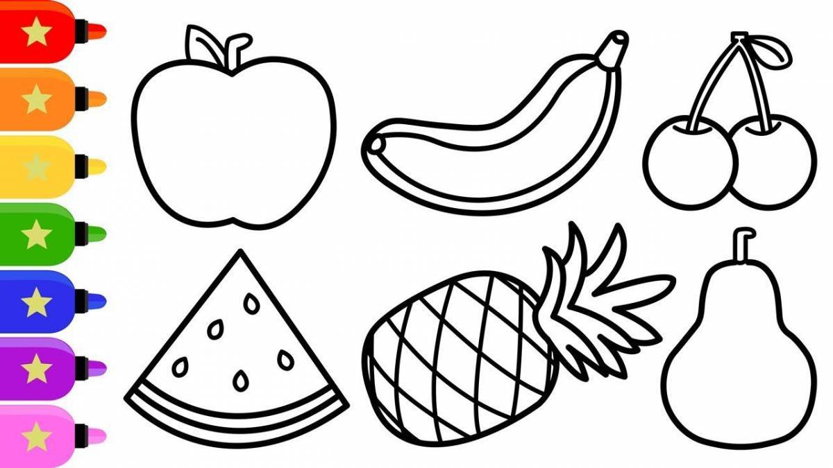Fun fruit coloring book for 3-4 year olds