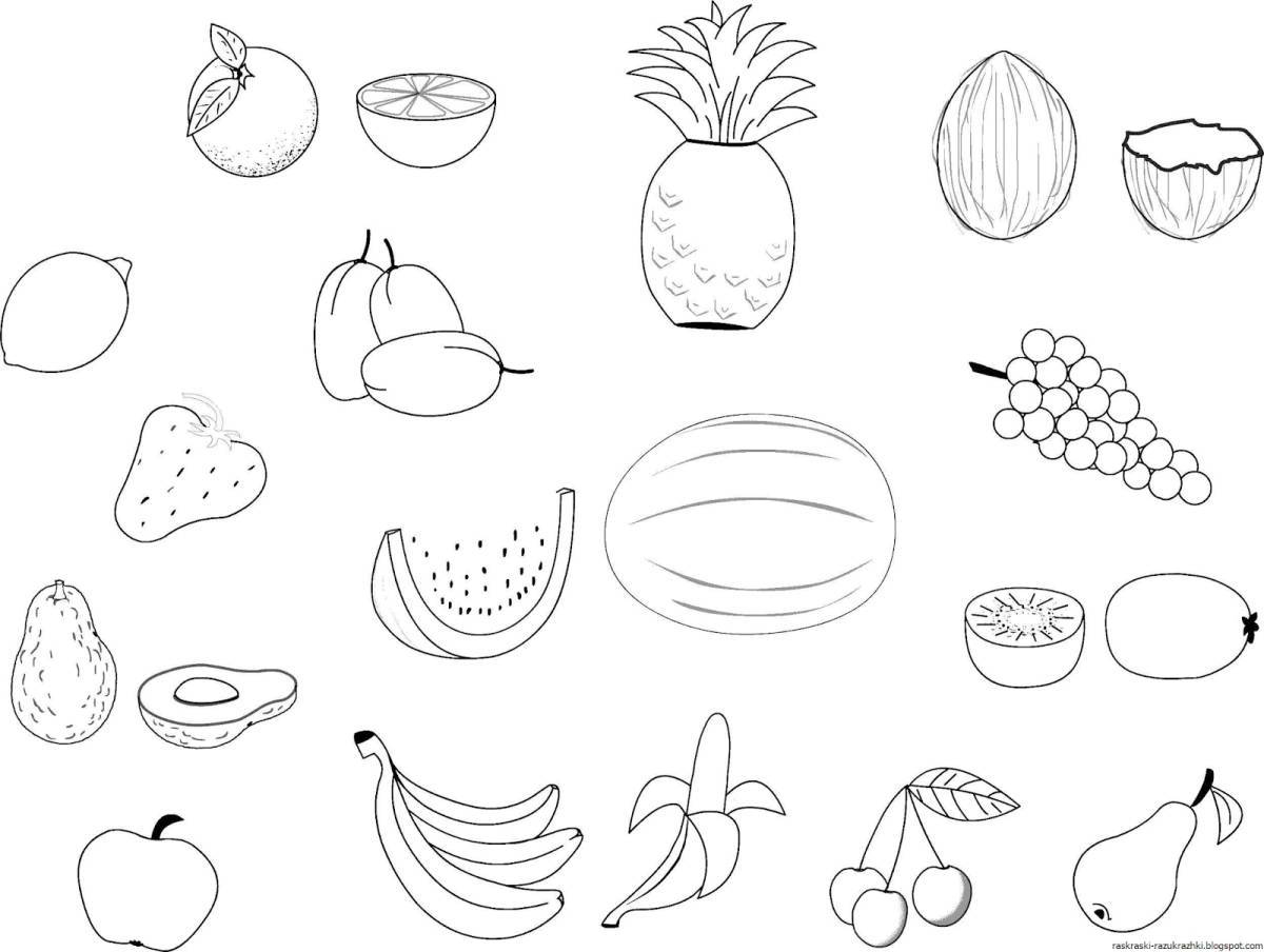 Динамическая страница раскраски фруктов для детей 3-4 лет