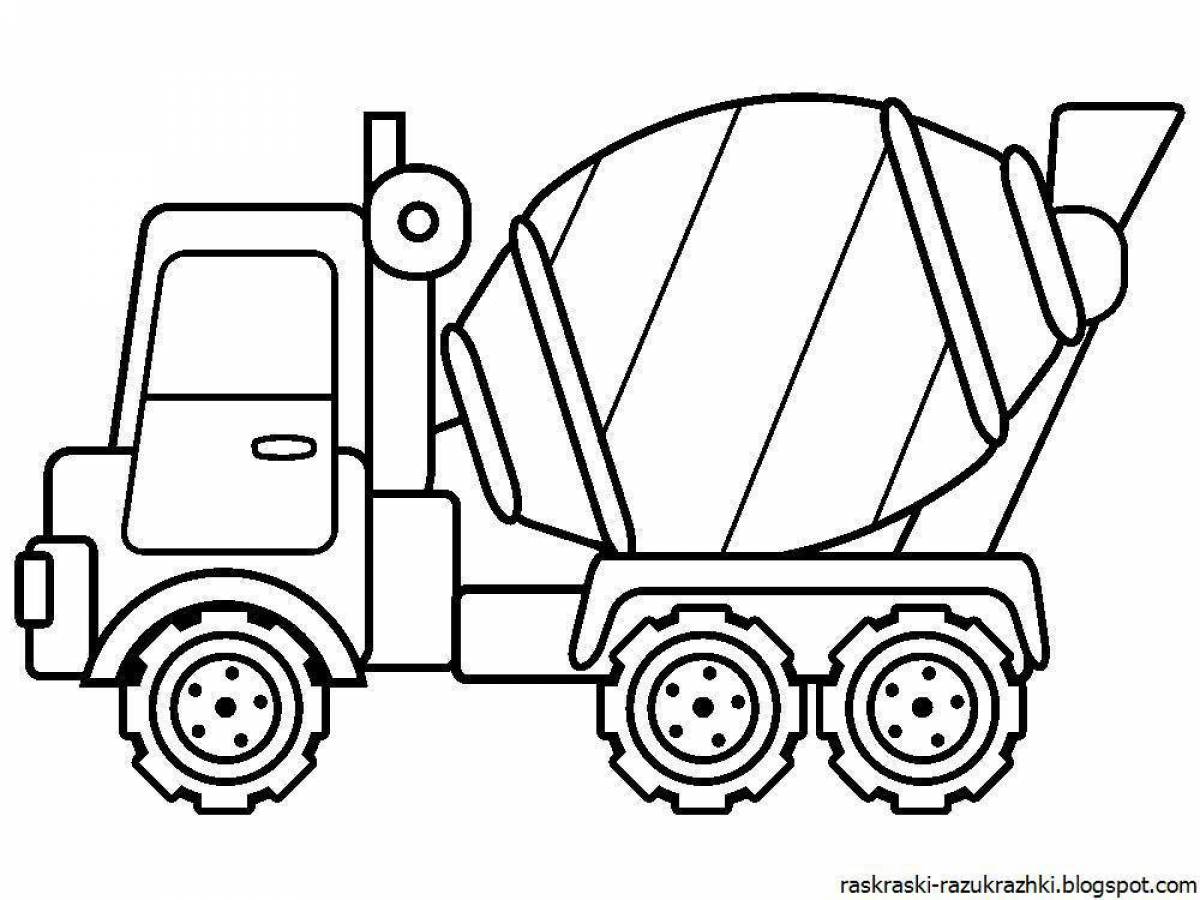 Colorful construction vehicles coloring page