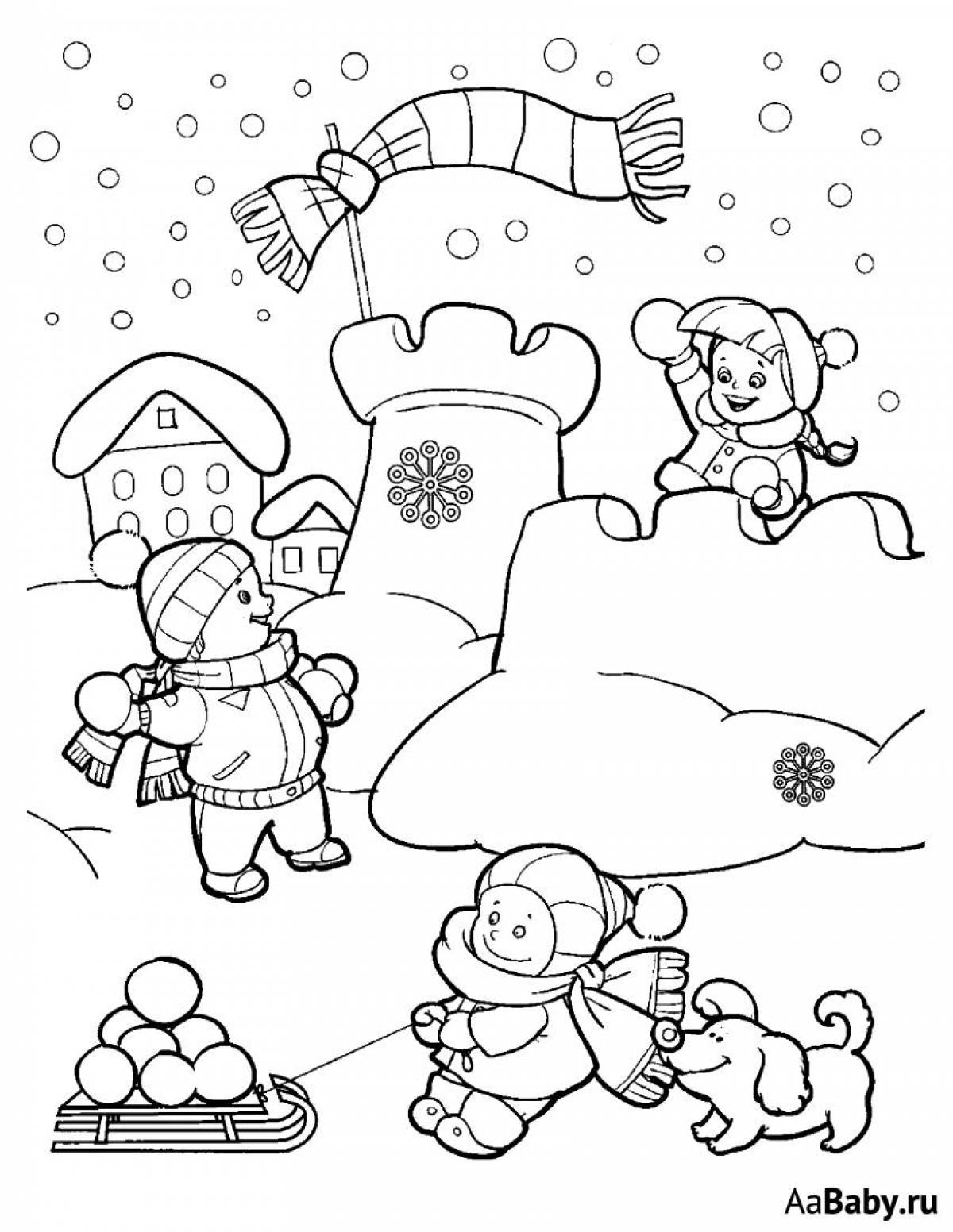 Игривая зимняя раскраска для детей