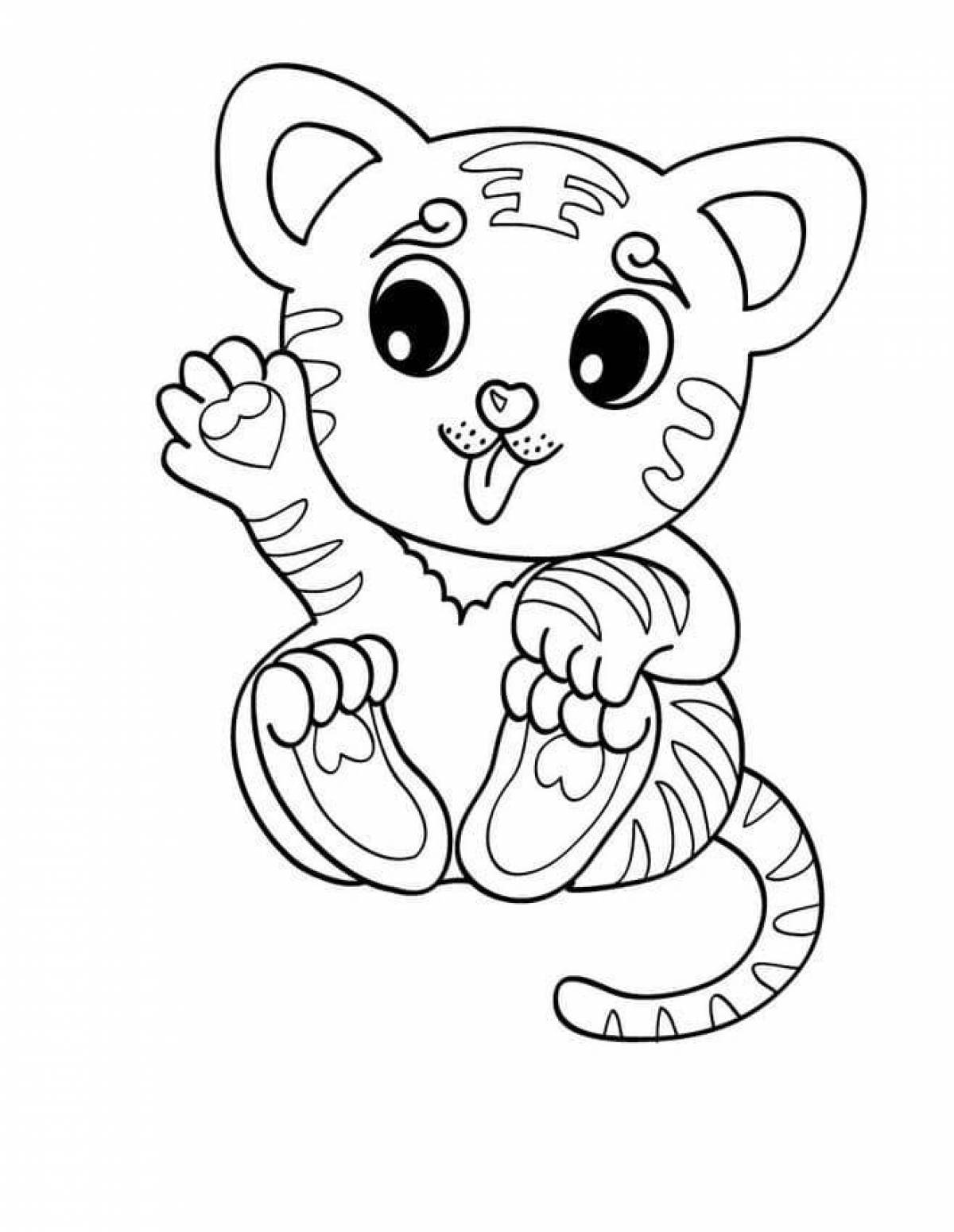 Coloring book ferocious tiger cub