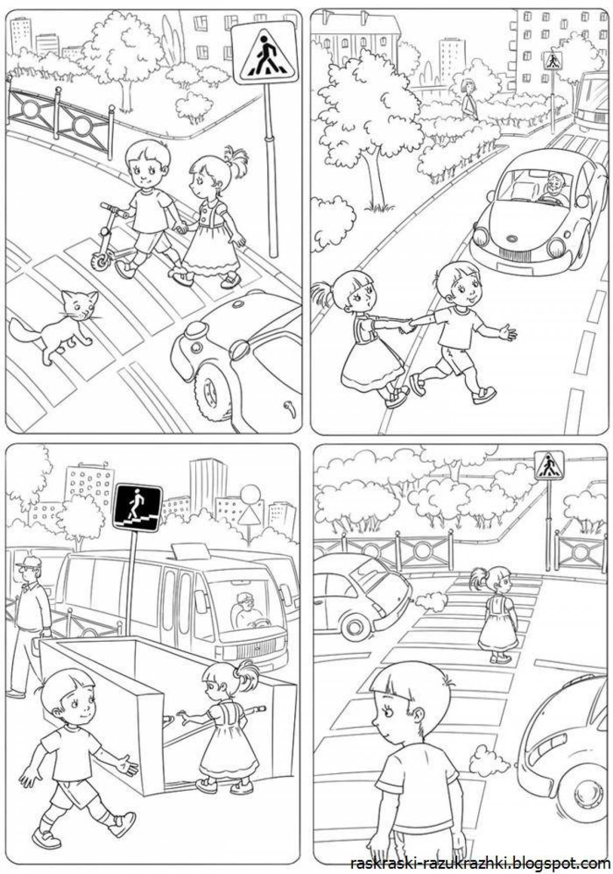 Colorful rules of the road coloring pages for kids