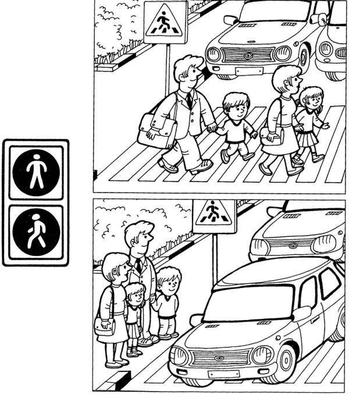 Bright rules of the road coloring for kids