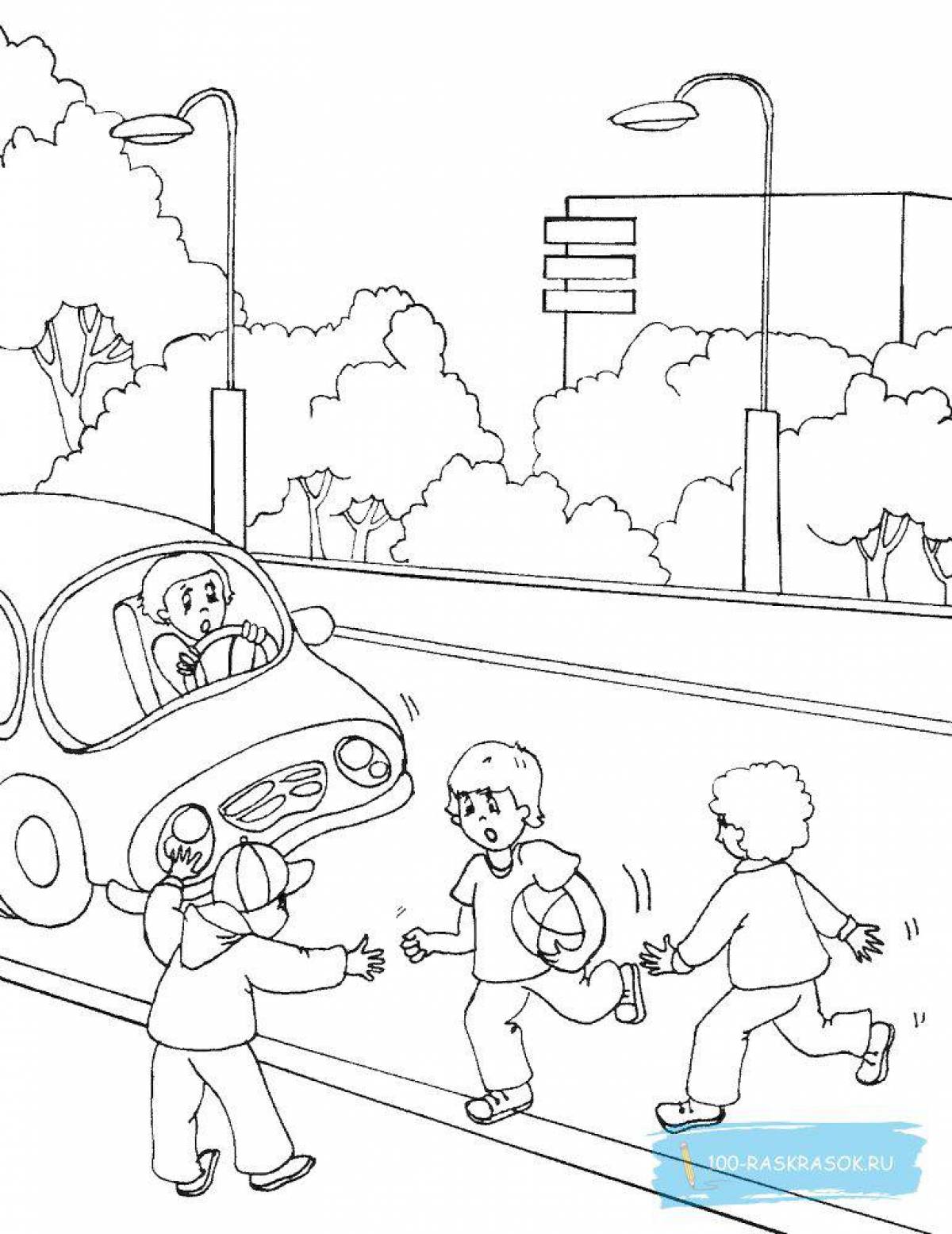 Playful traffic rules coloring page for teens