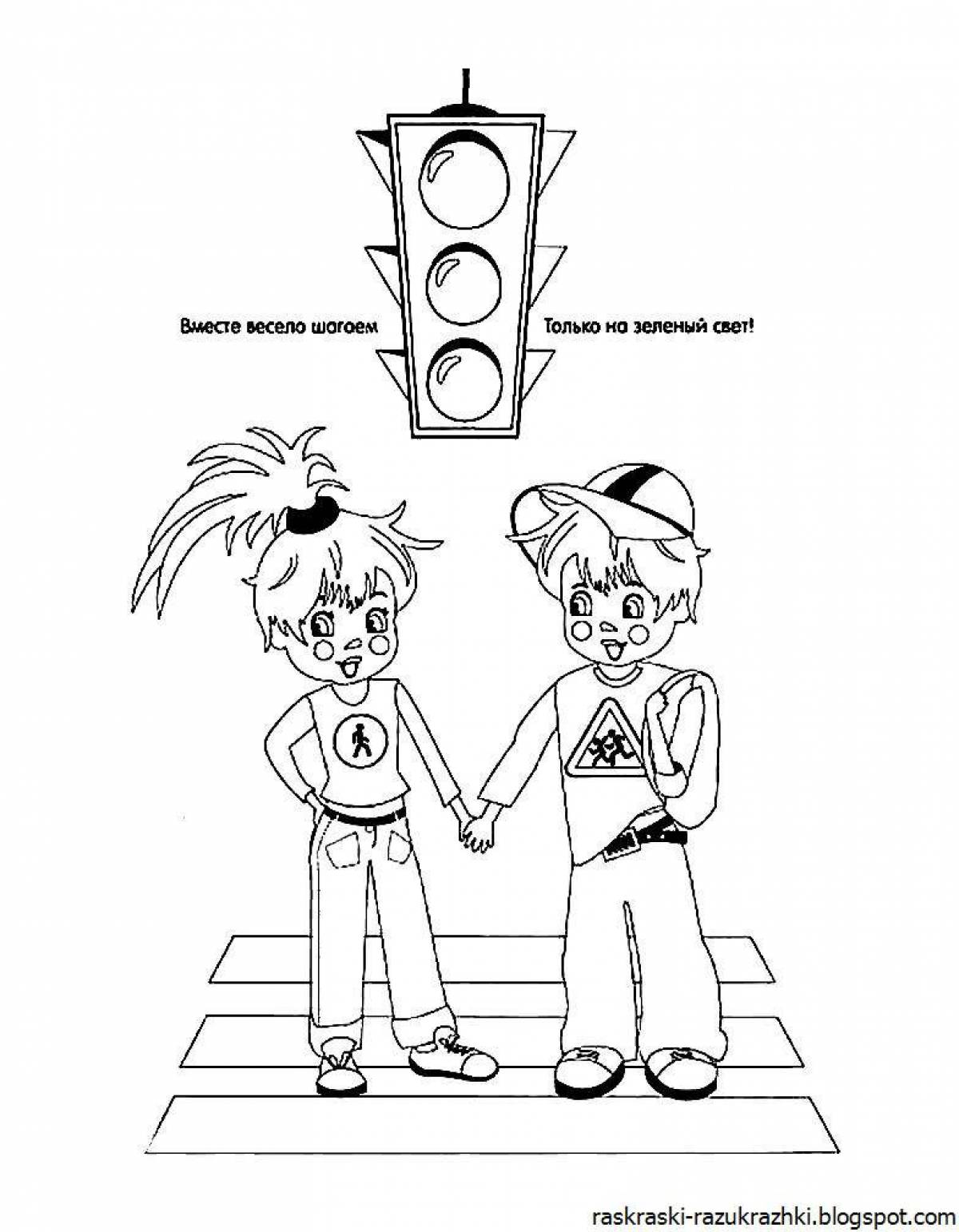 Fascinating traffic rules coloring page for students