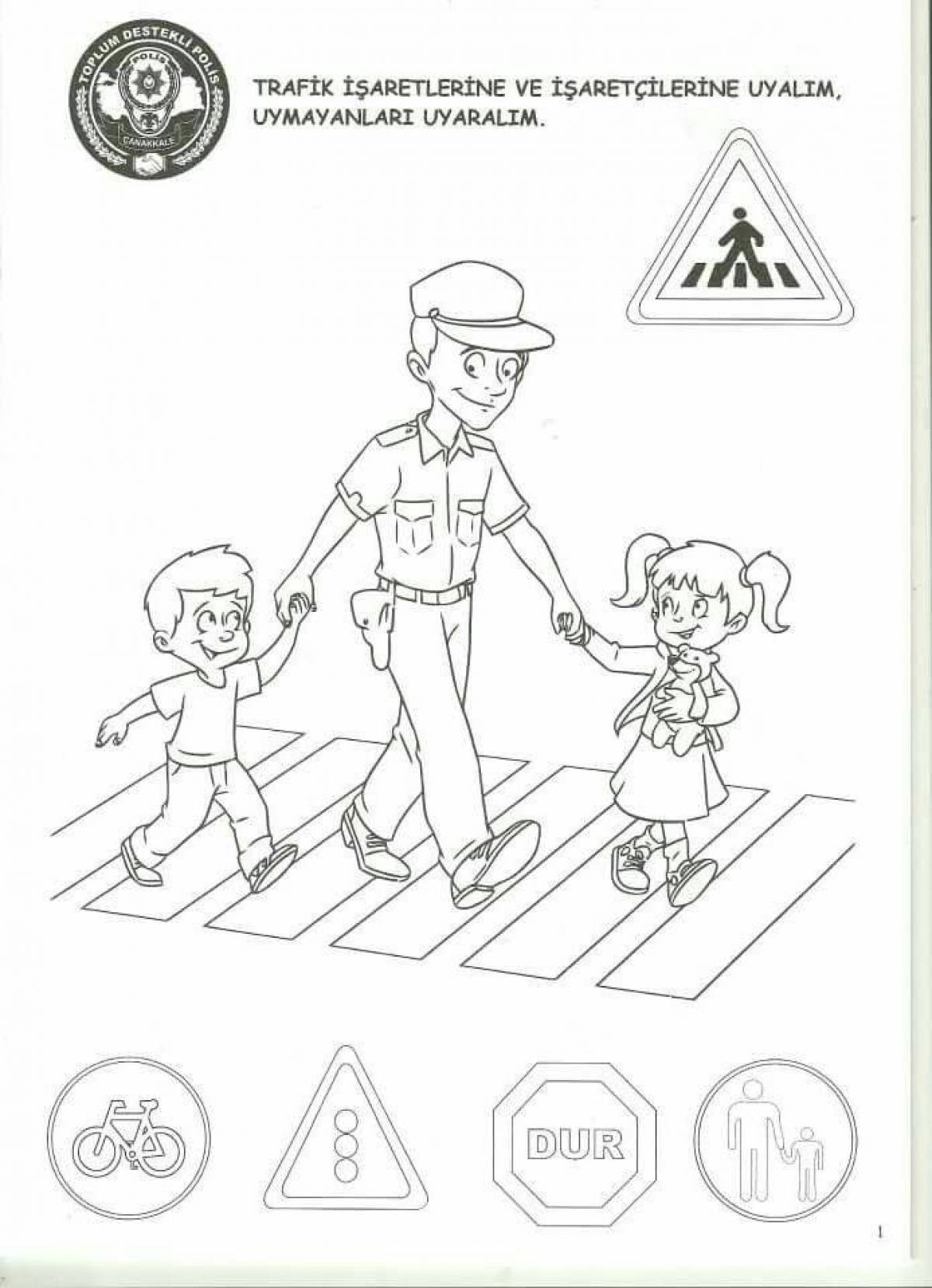 Coloring page friendly rules of the road for kids