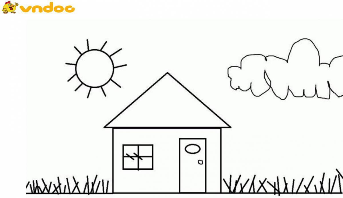 Explosive house coloring pages for 3-4 year olds