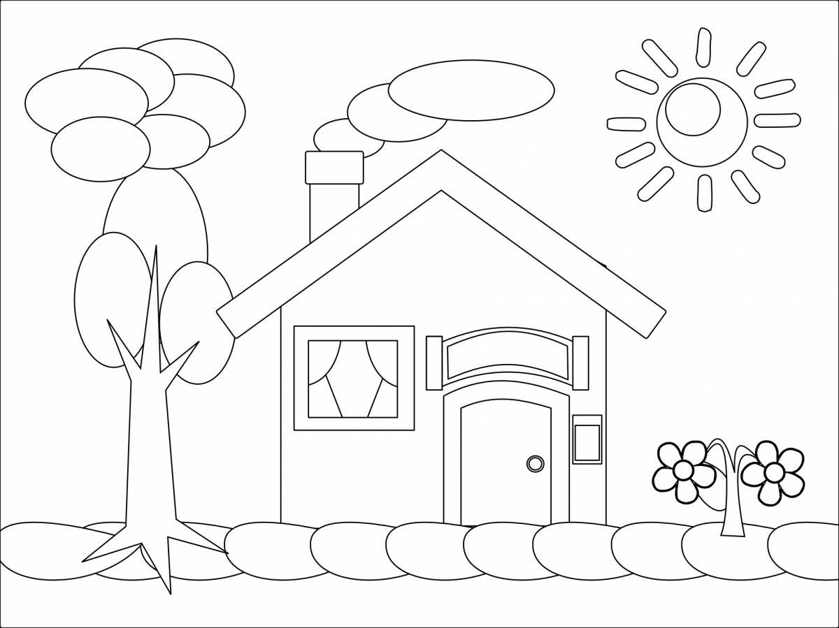 Crazy House coloring pages for 3-4 year olds