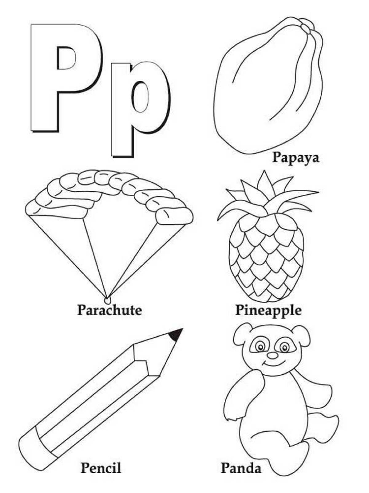 Colour coloring book with alphabet for 2nd grade children