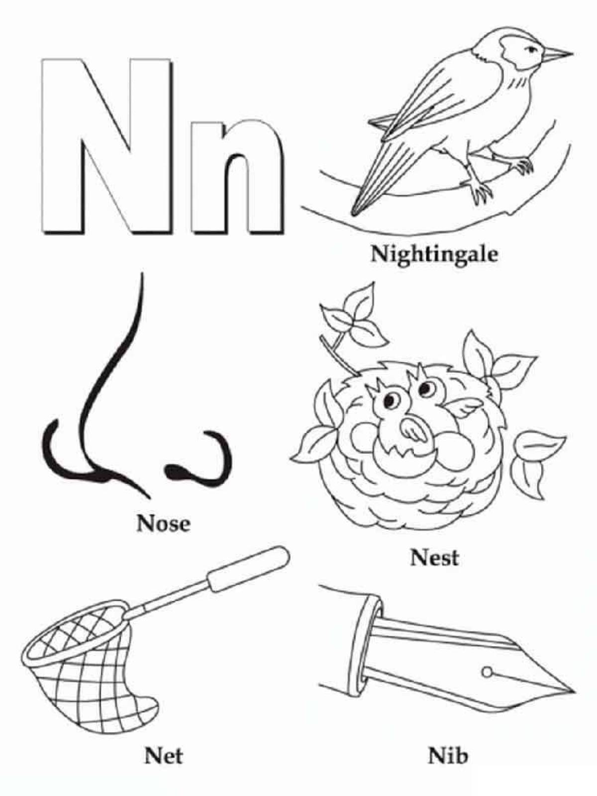 Colorful coloring page with alphabet letters for 2nd grade kids