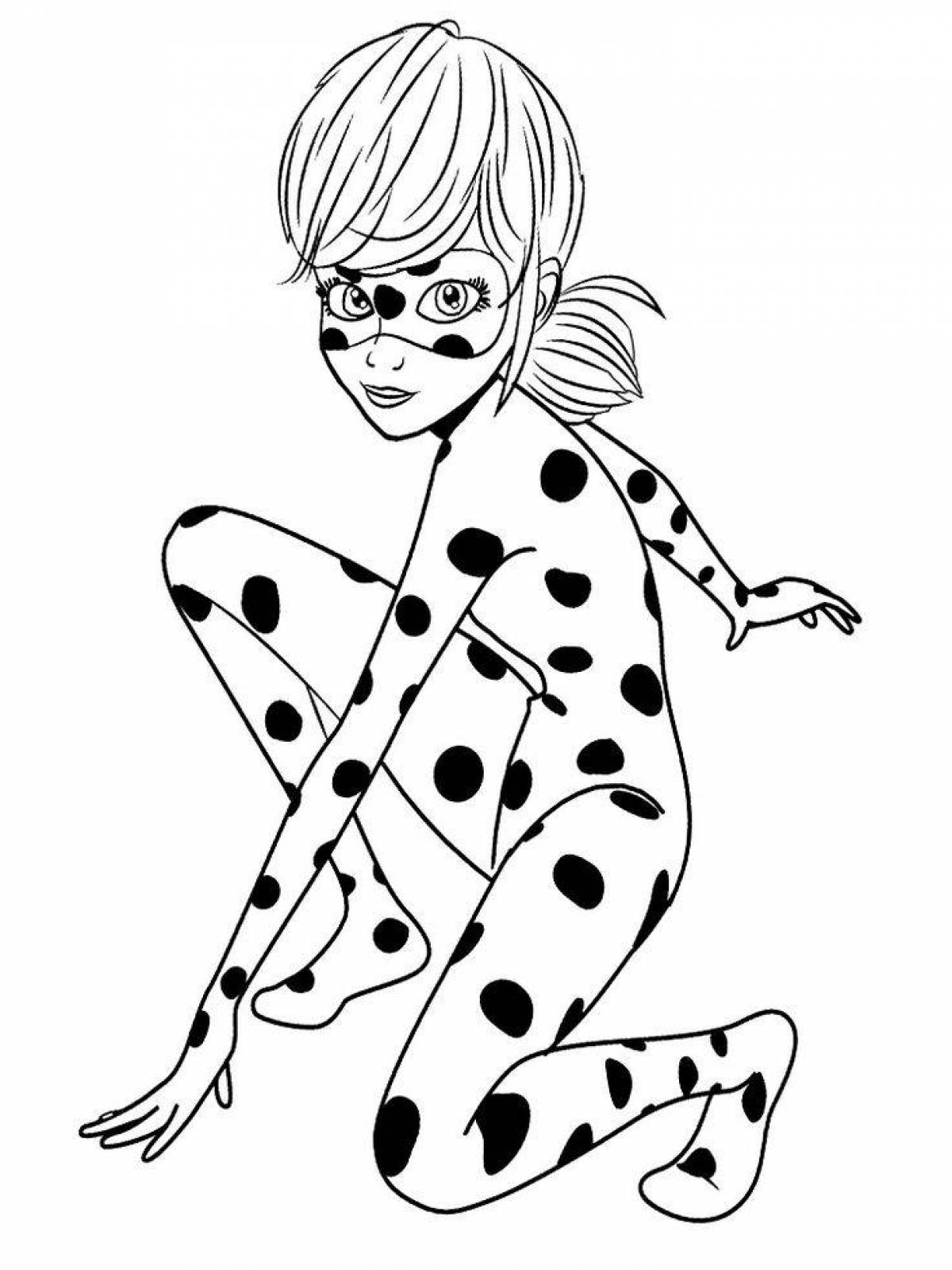 Colourful ladybug and super cat coloring pages for kids