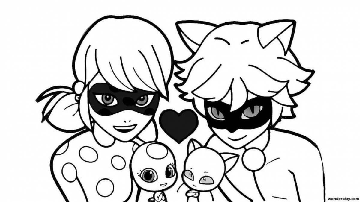 Playful ladybug and super cat coloring pages for kids