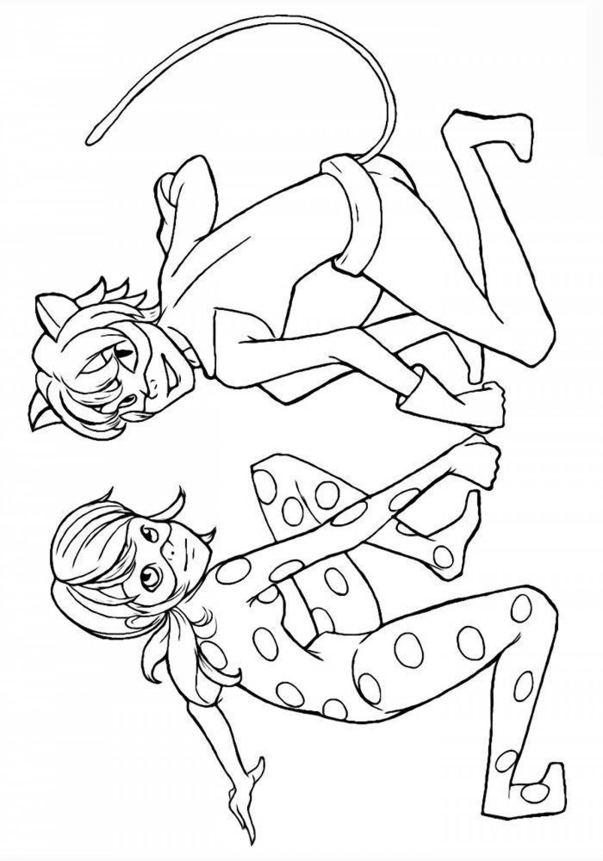 Fabulous ladybug and super cat coloring pages for kids