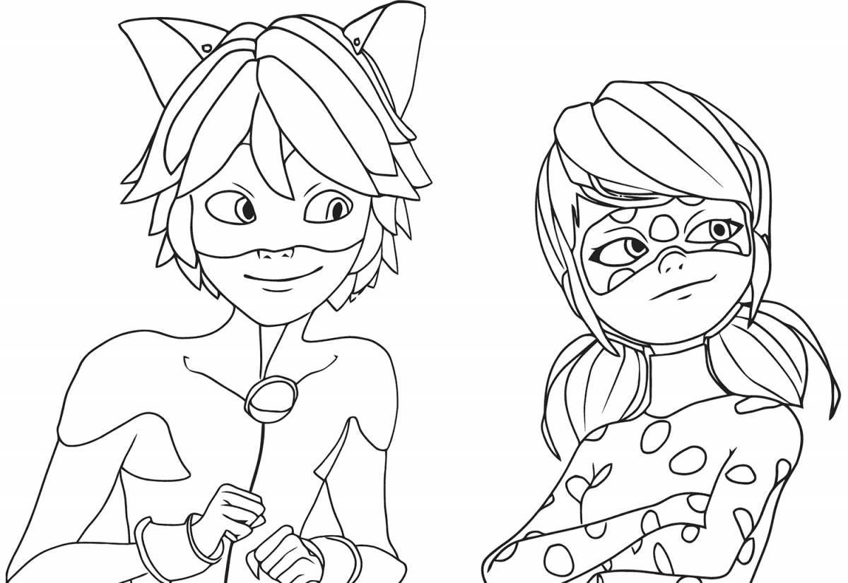 Cute ladybug and super cat coloring pages for kids
