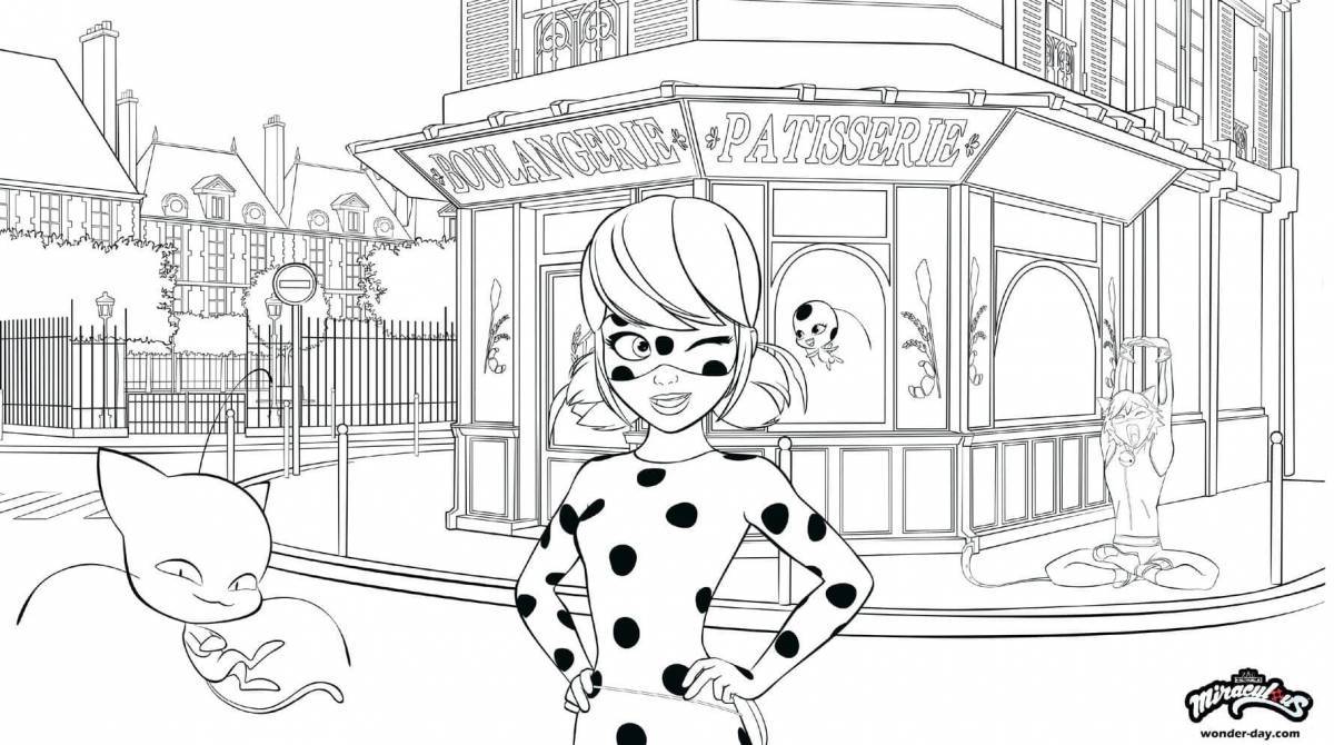 Funny ladybug and super cat coloring pages for kids