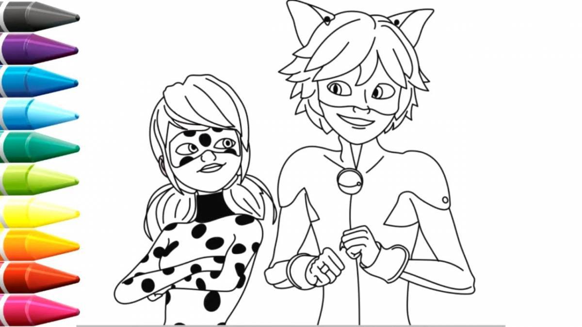 Humorous ladybug and super cat coloring pages for kids