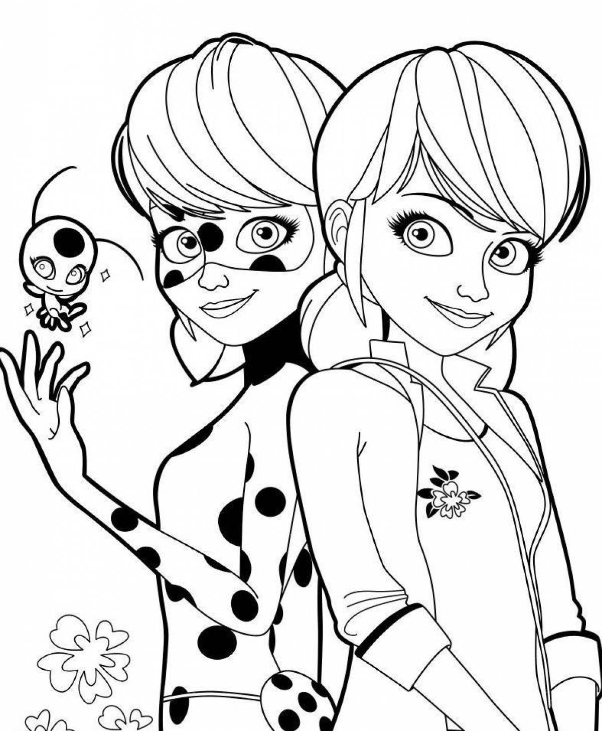 Fun coloring book of ladybug and super cat for kids