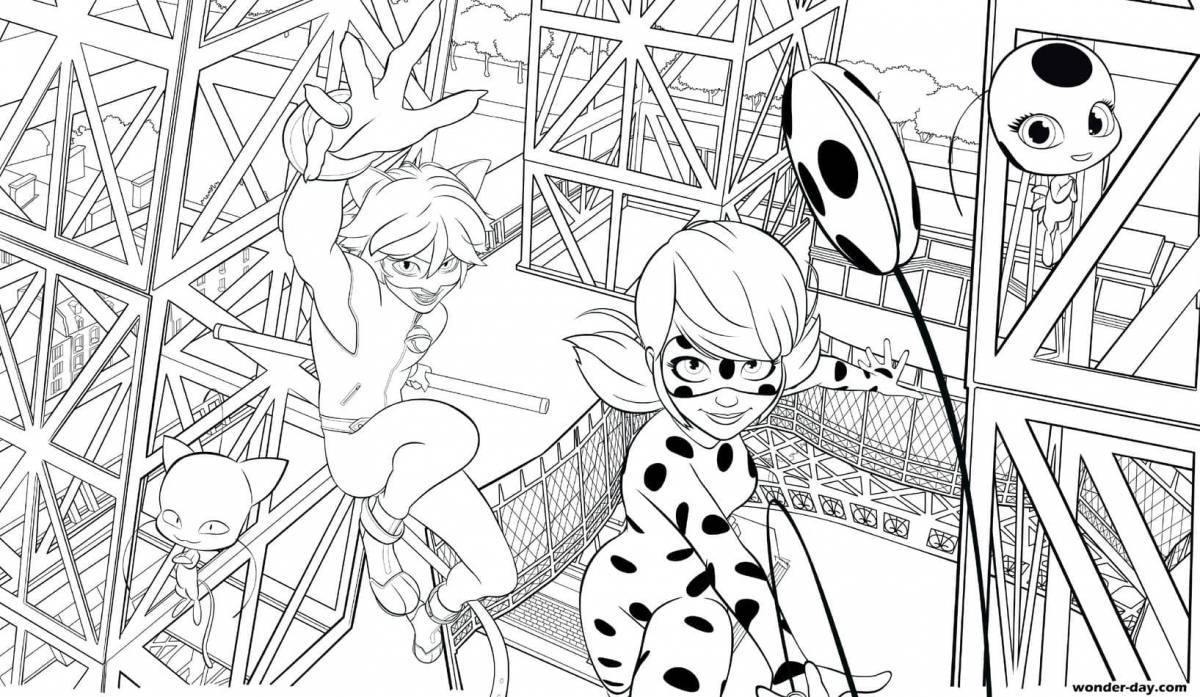 Ladybug and super cat coloring pages for kids