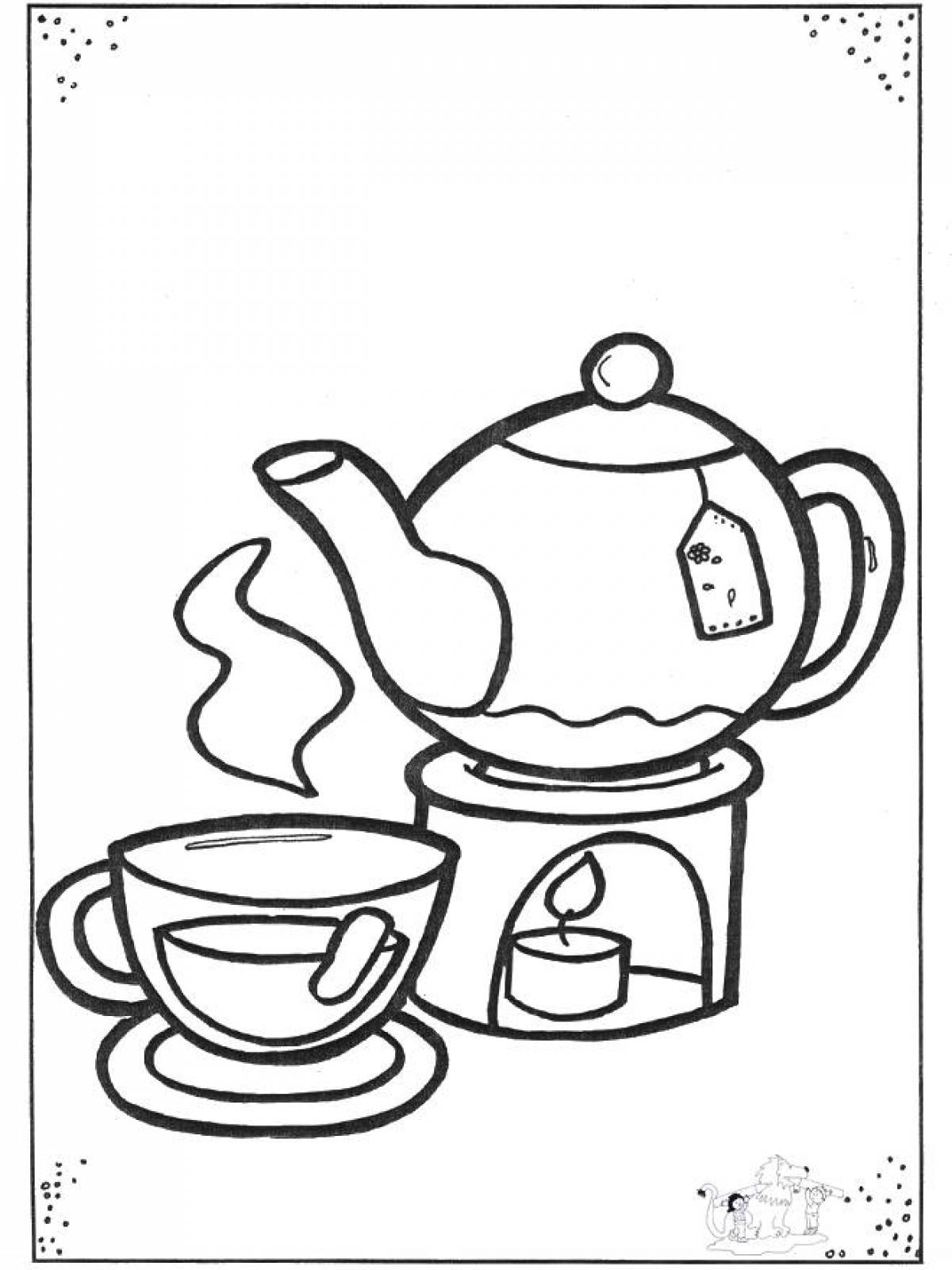 Animated tea coloring page