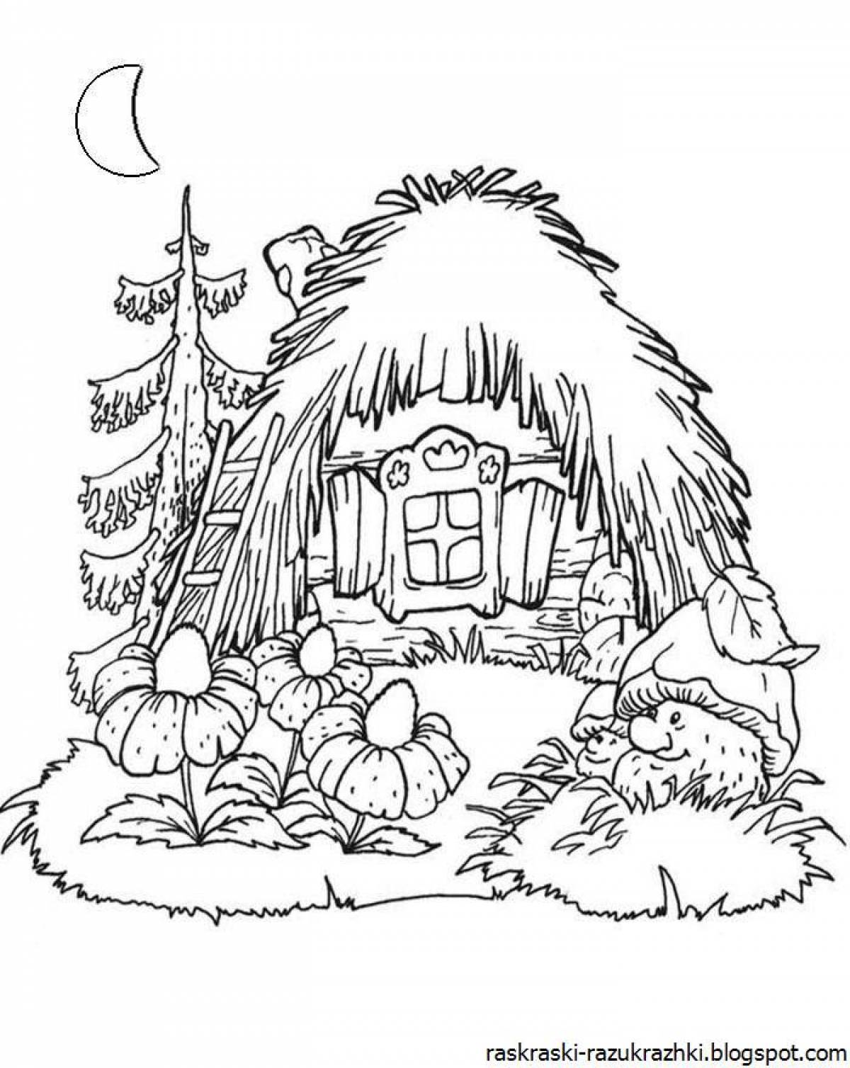 Coloring page serene hut