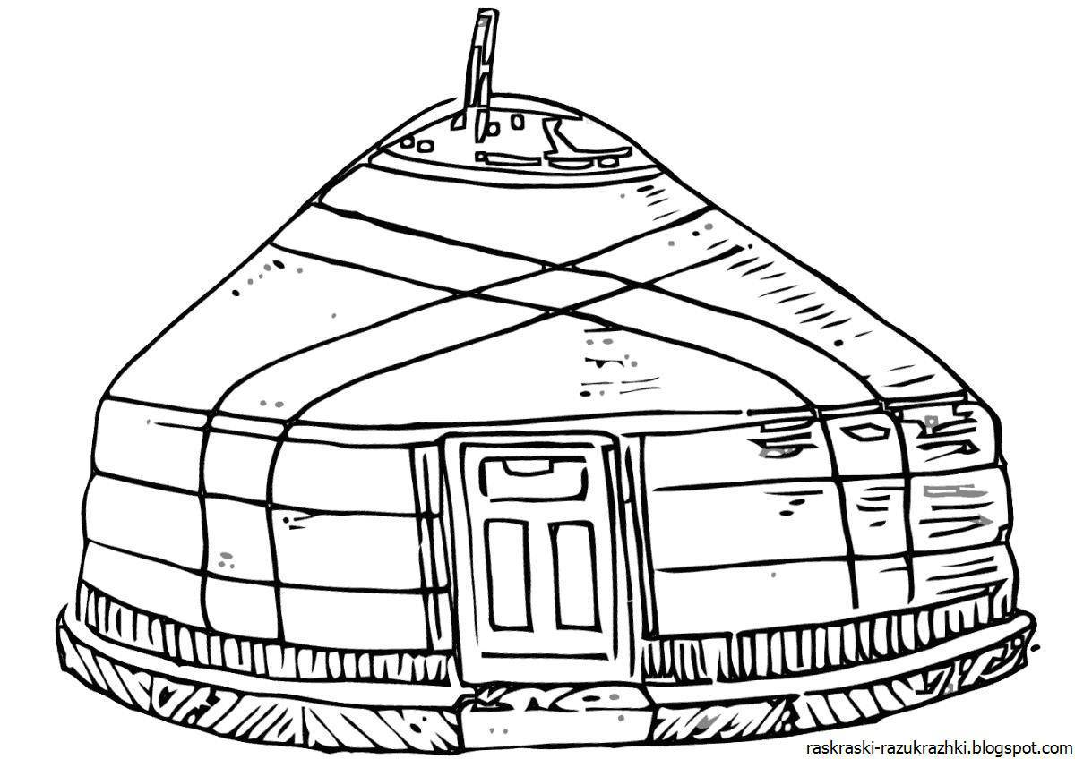 Colorific yurt coloring page for kids