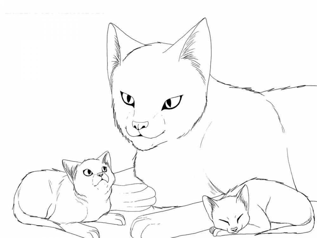 Charming coloring cat with kittens