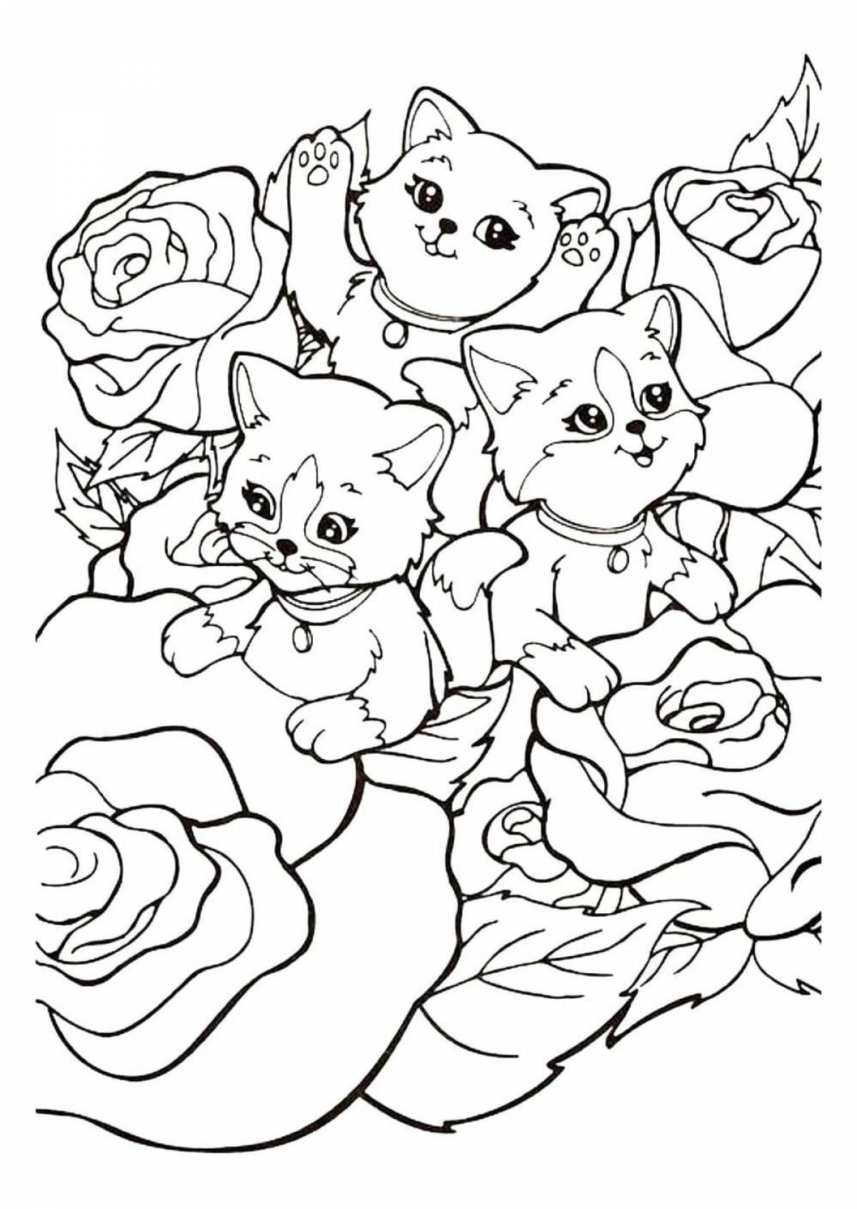 Fun coloring cat with kittens