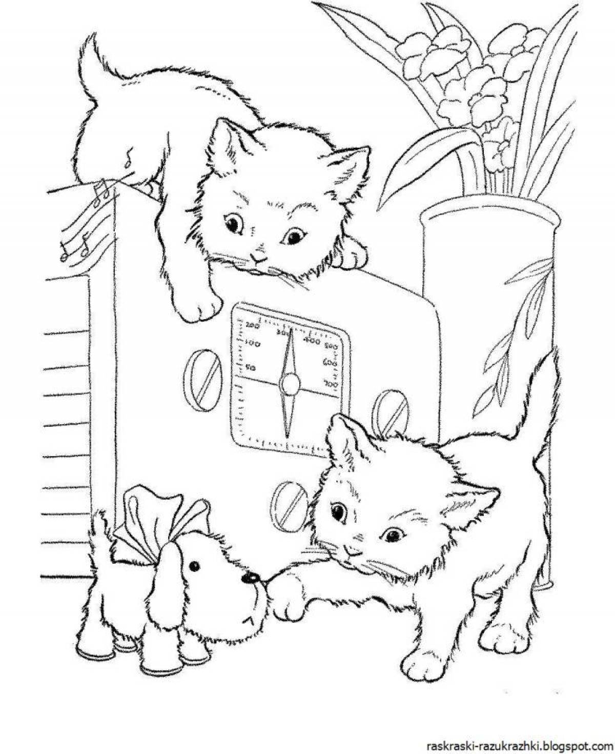 Ласковая раскраска кошка с котятами