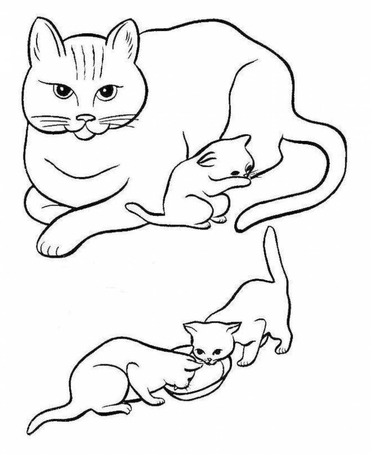 Content coloring cat with kittens