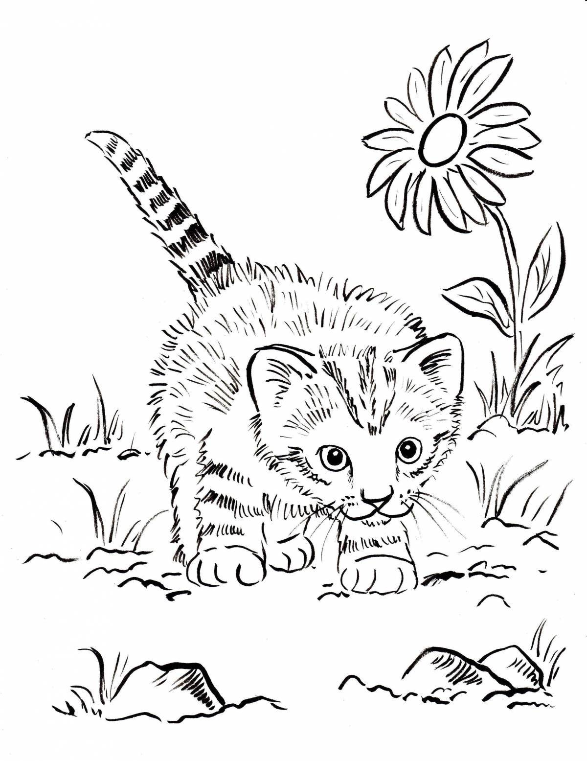 Snuggly coloring page cat with kittens
