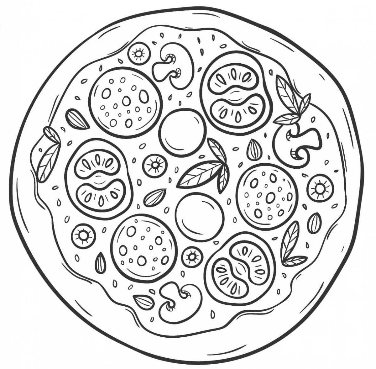 Яркая страница раскраски пиццы для детей